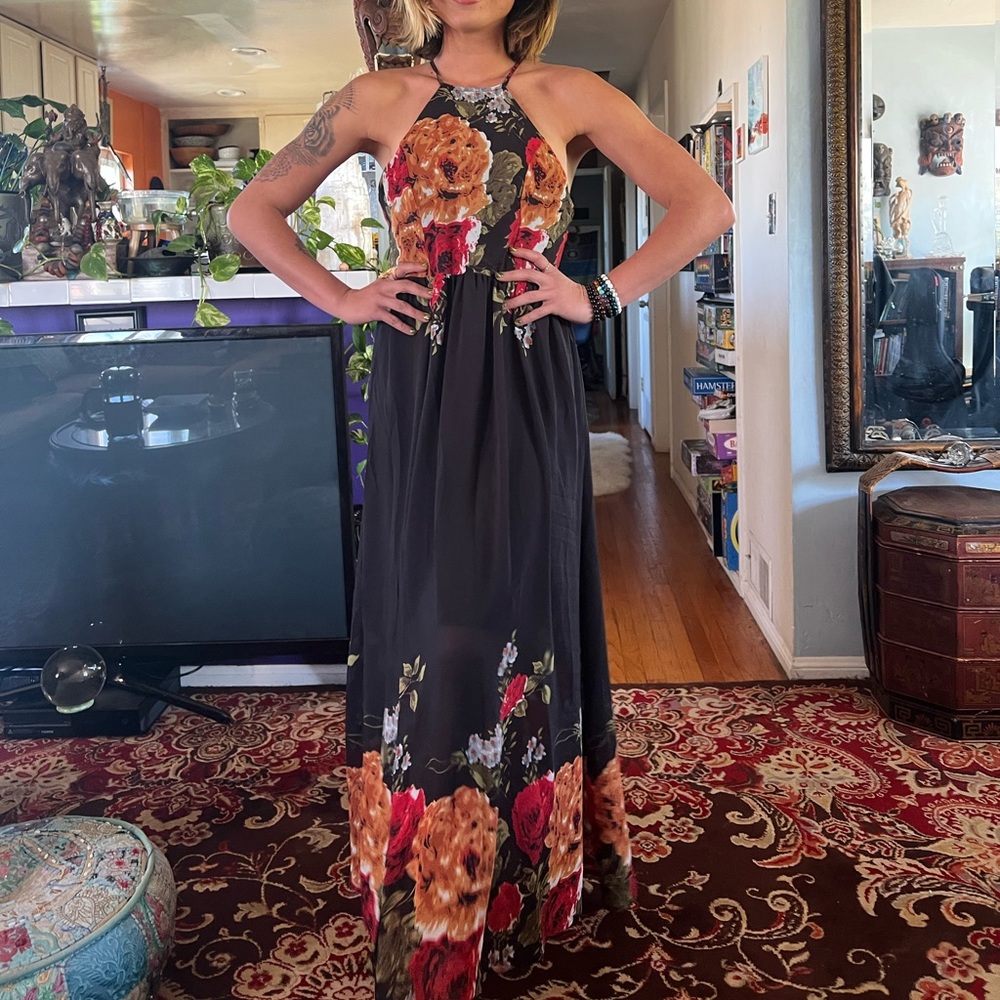 Long black dress with flowers
